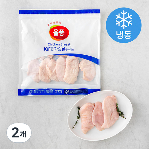 2023년 가성비 최고 냉동닭가슴살 - 올품 닭가슴살 슬라이스 IQF (냉동), 2kg, 2개