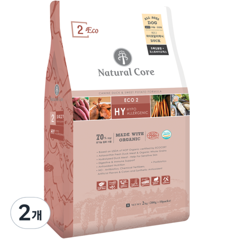 네츄럴코어 강아지 에코 2 오리고기 작은알갱이 건식사료, 오리, 1kg, 2개