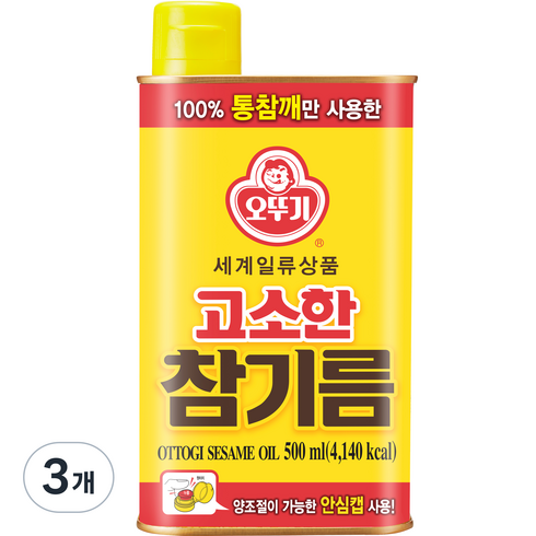 고소한참기름 - 오뚜기 고소한 참기름 캔, 500ml, 3개