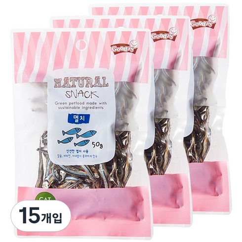 굿데이 고양이 네츄럴 스낵, 멸치, 50g, 15개