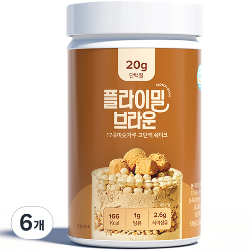 플라이밀 브라운 미숫가루 맛 단백질 쉐이크, 630g, 6개