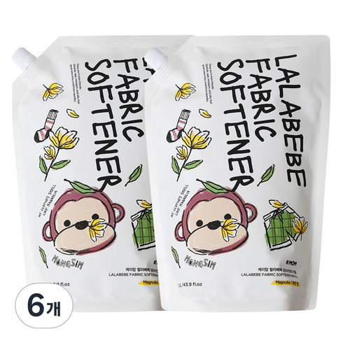 마더케이디아섬유유연제 - 케이맘 랄라베베 유아용 섬유유연제 목련향 리필, 6개, 1.3L