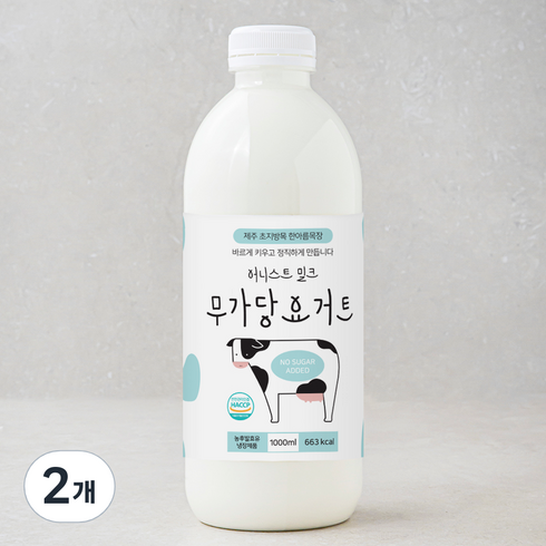 어니스트밀크 무가당 요거트, 1000ml, 2개