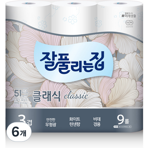잘풀리는집 3겹 클래식 고급롤화장지 27m, 9개입, 6개