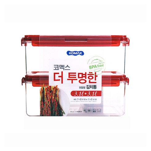 코멕스 더 투명한 직사각 핸들형 김치통, 3.1L, 2개