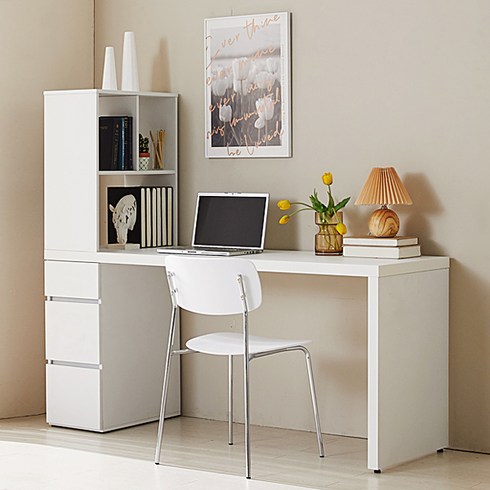 책장책상 - 파로마 베이직 스마트 1600 책상 BS2+3단서랍+2단책장 방문설치, 화이트