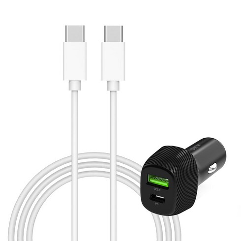 스카이 필 M2 USB PD C타입 QC3.0 38W 차량용 듀얼 시거잭 고속 충전기 + C to C 25W 케이블, 블랙(시거잭), 화이트(케이블), 1세트