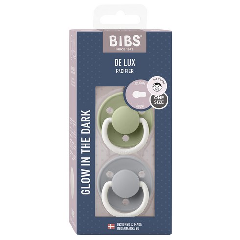 bibs - BIBS 유아동 DE LUX 실리콘 쪽쪽이 2종 기프트세트, 0~3년, 클라우드나이트, 세이지나이트, 1개