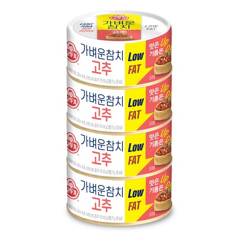 가벼운참치 - 오뚜기 가벼운 참치 고추, 100g, 4개