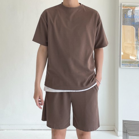 어나더디 구김없는 링클프리 웨이브 엠보 반팔 반바지 트레이닝복 세트