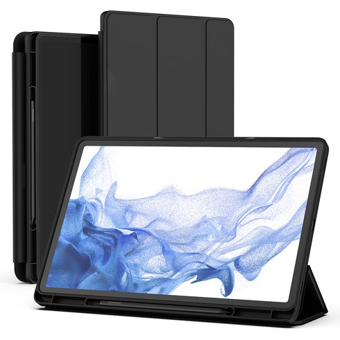 신지모루 펜슬 수납 스마트커버 태블릿 PC 케이스, 블랙