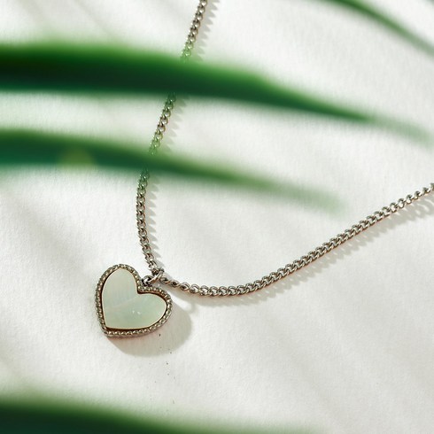 노이드비 여성용 하트자개 오닉스 롱목걸이 S