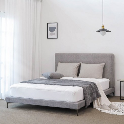 2024년 가성비 최고 부부침대 - 퍼리든 로우니 스퀘어 패브릭 침대 프레임 방문설치, 그레이