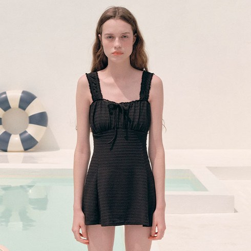 로라로라수영복 - 로라로라 LACE RIBBON ONEPIECE SWIMSUIT, BLACK