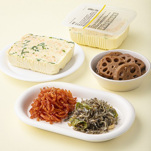 슈퍼키친 바로만든 인기반찬 꽈리고추멸치볶음 60g + 계란찜 230g + 연근조림 150g + 순한진미채볶음 65g 세트, 1세트