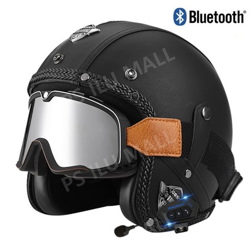 소두핏 블루투스 헬멧 할리데이비슨 오토바이 전동킥보드 반모 2XL 하이바, 블랙체크+고글+블루투스