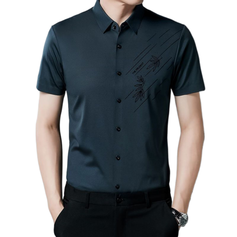 남성댄스복 - 남자 댄스복 셔츠 엠보스판 헴 반팔 셔츠 7W356