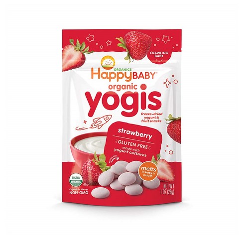 해피요기즈 - 해피 베이비 요기스 스낵 28g 8팩 딸기맛 Happy Baby Organic Yogis Freeze-Dried Yogurt & Fruit Snacks, 8개