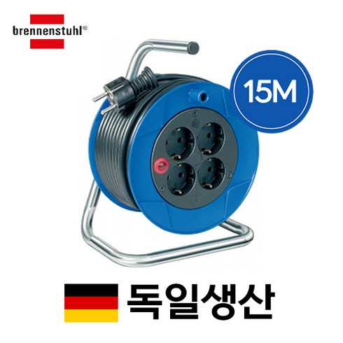 전기차장기렌트 - (주)만희기전 MEC Brennenstuhl 브레넨스툴 콤팩트 가랜트 4구 케이블릴 15M 블루 1079180004 케이블릴 연장선 릴선 작업선 전기연장선, 1개