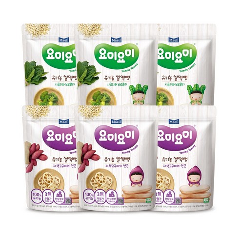 요미요미 쌀떡뻥 자색고구마와연근3+시금치와브로콜리3(총6개입), 1세트, 혼합맛(자색고구마/연근,시금치/브로콜리)