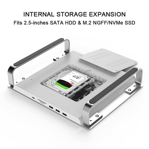 맥스튜디오m2 - Qwiizlab USB C 허브 도킹 스탠드 PCIe NVMe M.2 SSD 및 2.5인치 SATA SSD USB-C 10Gbps 카드 리더기 100MB/s 맥 스튜디오 맥