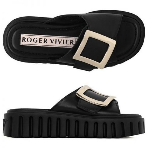 로저비비에샌들 - (백화점 정품) Roger Vivier 로저비비에 24SS 블랙 비브 고 메탈 버클 슬리퍼 RVW70635850JUSB999 1861017