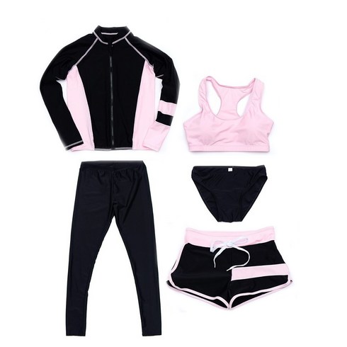 피넬젯 여성용 스트라이프 래쉬가드 5종세트, 핑크