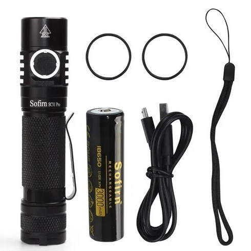 USB C 충전식 LED 18650 랜턴 적색 손전등 안두릴 2.0 2000LM 토치 SST40 SC31Pro 신제품, [02] with battery, [02] 6000-6500K