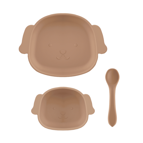 [움바움바] 아기 유아 실리콘 밥그릇 흡착 강아지 볼+숟가락 세트, 강아지 볼 세트, 쵸코