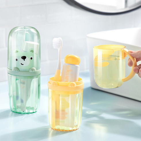 유아양치컵세트 - 휴대용 칫솔케이스 칫솔통 칫솔보관함 투명양치컵, 1통, 곰