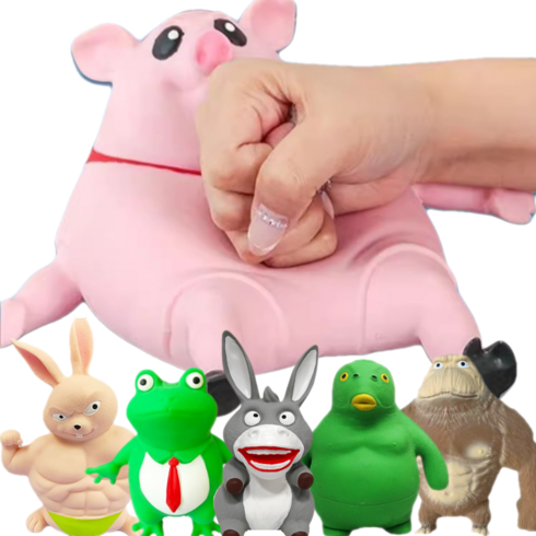 고릴라말랑이 - 스트레스해소 돼지 초록이 오랑우탄 고릴라 만득이 말랑이 인형 스퀴시 주물럭, 중형 돼지