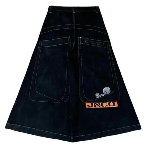 JNCO 헐렁한 청바지 고딕 자수 하이 퀄리티 Y2K 힙합 웨이스트 스트리트웨어 블랙 와이드 레그