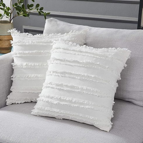 Longhui bedding 아이보리 화이트 장식용 쿠션 커버 2개 세트 66cm x 66cm(26인치 26인치) 격자 패턴 샴 베개 66cm(26인치) 소파 카우치 침대, Khaki