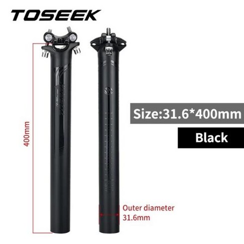 싯포스트 시트포스트 가변 카본 TOSEEK 카본 시트포스트 무광 블랙 MTB/로드 바이크 시트 오프셋 0mm 자전, 06 black-316-400mm, 1개