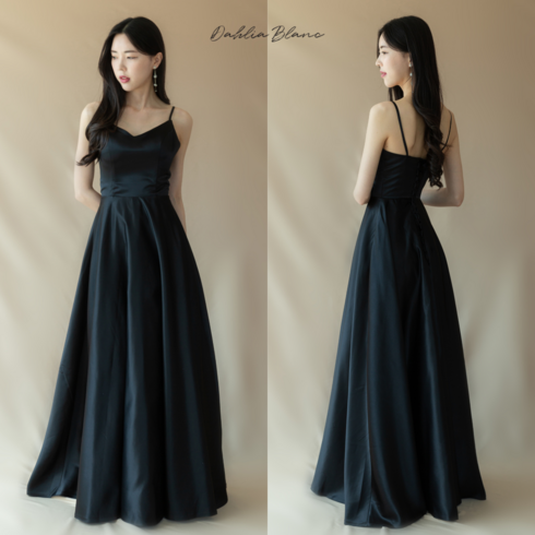 임산부새틴원피스 - 블랙 슬립 풍성 에이라인 새틴 드레스