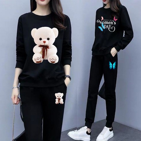 Tagi.패션 여자 기모 운동복 빅사이즈 봄가을 데일리 루즈핏 트레이닝 상하세트