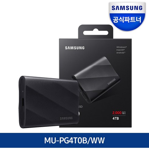 삼성 포터블 외장 SSD T9 4TB 4테라 MU-PG4T0B/WW USB3.2 Gen2x2 (정품), 단품, 단품