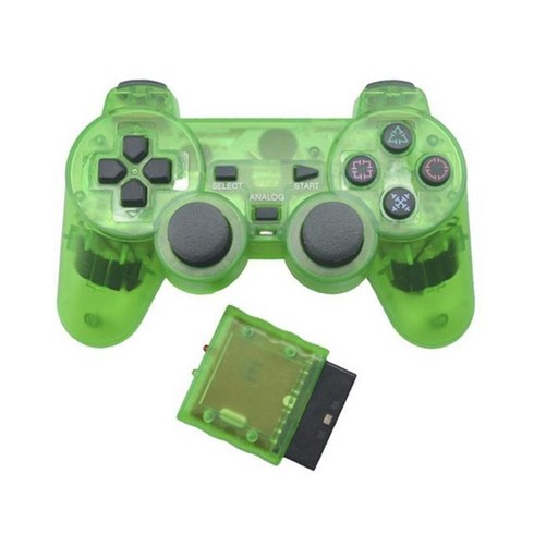 ps2 무선 컨트롤러 블루투스 게임 패드 컨트롤러 용 투명 2.4g 진동 게임 controle plastation 2 게임 조이스틱, 투명한 녹색, 1개