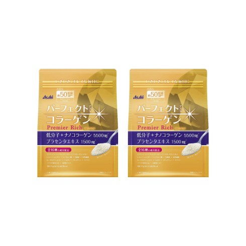 [Asahi][아사히] 퍼팩트 아스타 콜라겐 프리미엄리치 파우더타입 50일분 GOLD, 378g, 2개