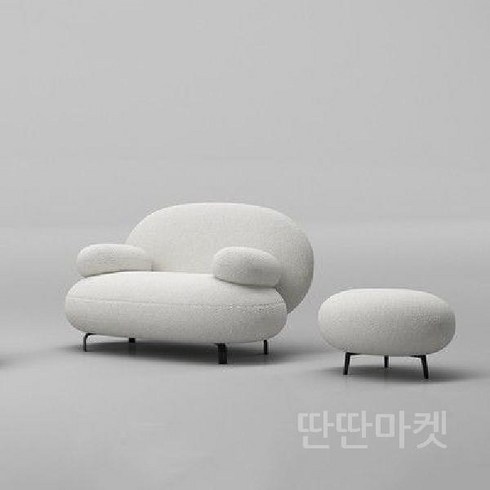 조약돌 쇼파 편한 수입 1인용 2인용 3인용 클라우드 패브릭 4인 아쿠아텍스 카우치, 싱글 미색 램 벨벳 + 스툴