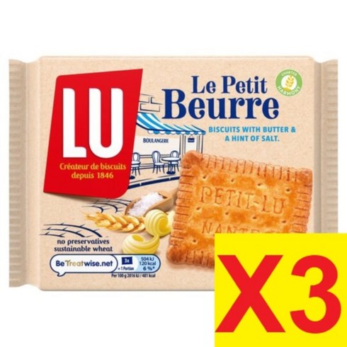 [영국발송] 167g 3개 루 쁘띠 뵈르 솔티드 버터 비스켓 Lu Petit Beurre Salted Butter Biscuit 167G