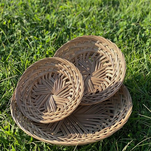 대나무바구니 - 대나무채반 싸리채반 튀김 전 부침개 빵진열 야채 과일 라탄 원형 소쿠리 채반