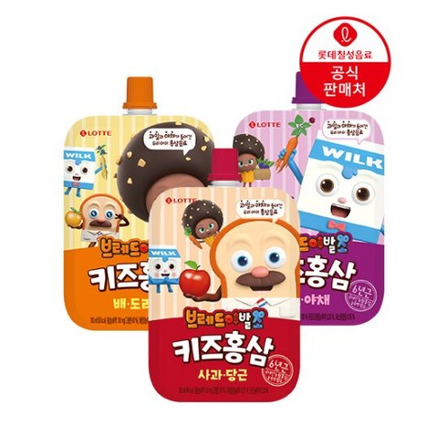 [직영] 롯데칠성 브레드이발소 키즈홍삼 100ml x 20팩 (3종), 브레드이발소:포도야채, 20개