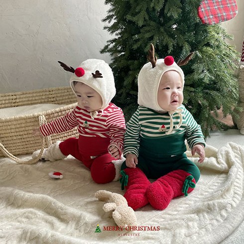 하이바이베베 산타 스트라이프 실내복(모자별도) 실내복세트 크리스마스실내복 특별한날 겨울베베룩
