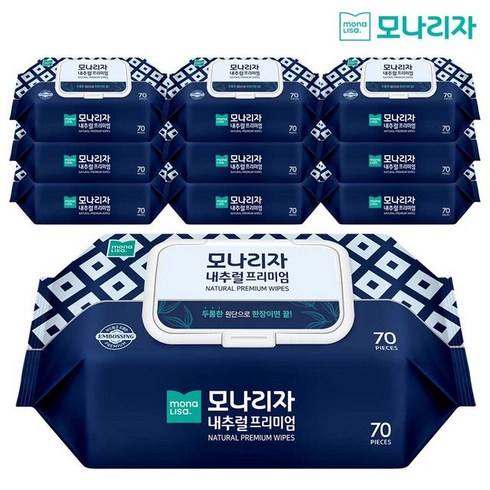 모나리자 내추럴 프리미엄 물티슈 70매x10팩, 80g, 70매입, 10개