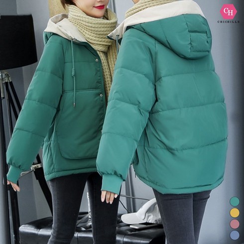2023년 가성비 최고 여성패딩점퍼 - 시크힐즈 심플 스크류 후드 스트링 패딩 점퍼 01151