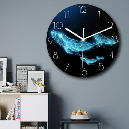 [8무드] 무소음 인테리어 디자인 벽시계 35cm, 돌핀 돌고래 무음 벽걸이 시계