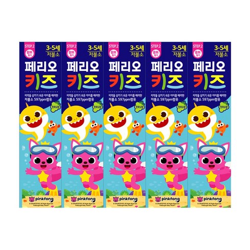 페리오 키즈치약 2단계 핑크퐁 5입 유아치약, 75g, 5개