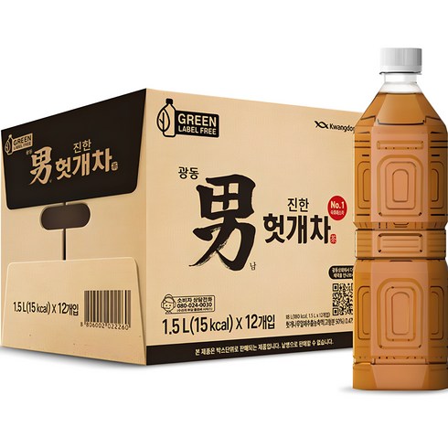 헛개차 - 광동제약 진한 헛개차 무라벨 그린, 1.5L, 12개