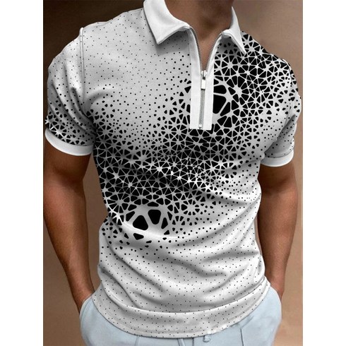 와이케이하우스 남성 티셔츠 몸짱 화려한 티셔츠 터틀넥 캐주얼 반팔 3D 패턴 데일리 티셔츠
